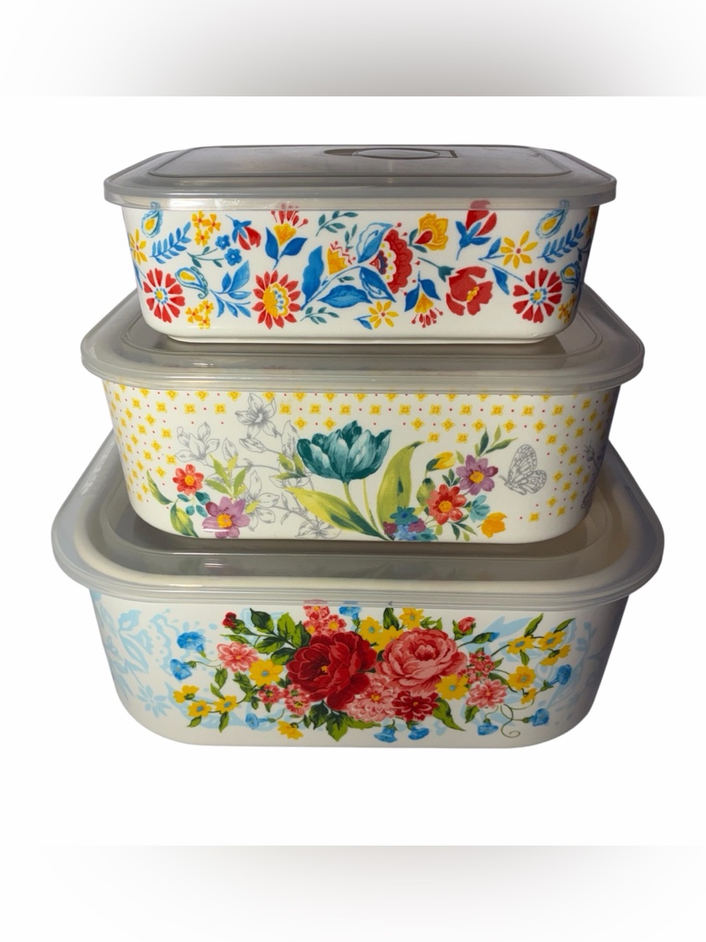 The Pioneer Woman Ceramic Sweet Rose 6pc Storage Set With Vented Lids Flowers